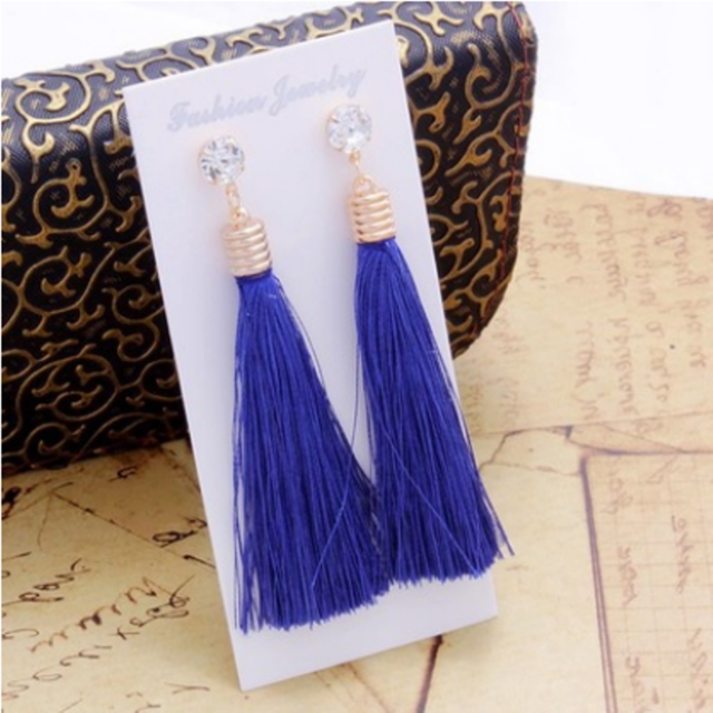 European Fashion Bohemian Tassel Crystal Long Earrings