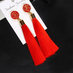 European Fashion Bohemian Tassel Crystal Long Earrings