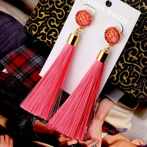 European Fashion Bohemian Tassel Crystal Long Earrings