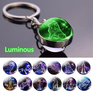 Luminous Keychain Glass Ball Zodiac Pendan