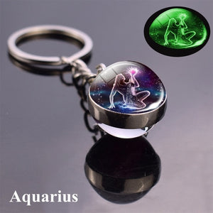 Luminous Keychain Glass Ball Zodiac Pendan