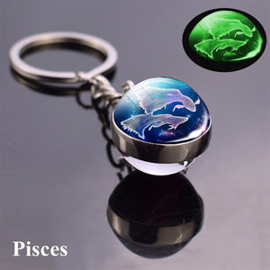 Luminous Keychain Glass Ball Zodiac Pendan