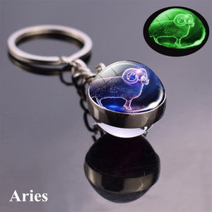 Luminous Keychain Glass Ball Zodiac Pendan