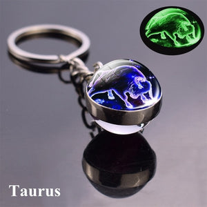 Luminous Keychain Glass Ball Zodiac Pendan