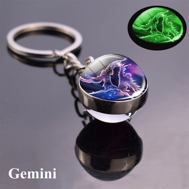 Luminous Keychain Glass Ball Zodiac Pendan