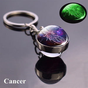 Luminous Keychain Glass Ball Zodiac Pendan