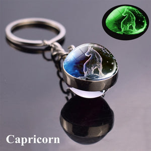 Luminous Keychain Glass Ball Zodiac Pendan