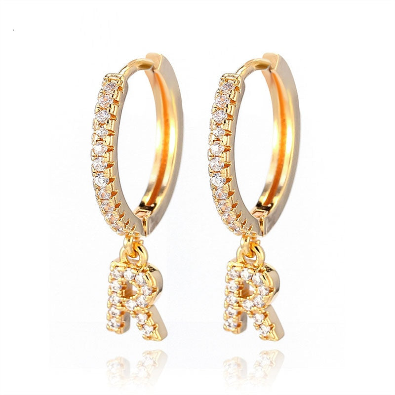 1 pair Trendy cubic zirconia Initial Letter A-Z Earrings