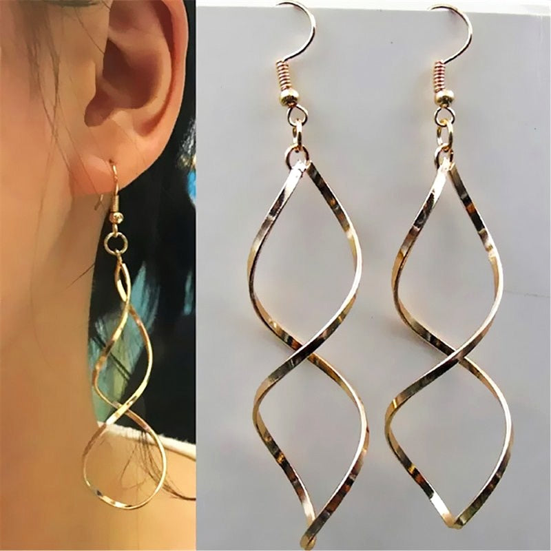 2020 New Simple Spiral Curved Long Drop Earrings for Women