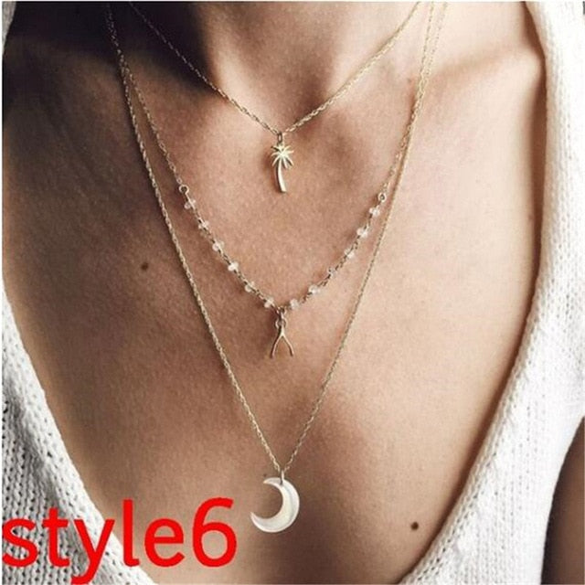 Multilayer Crystal Moon Necklaces & Pendants For Women