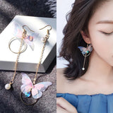 Korean Retro Asymmetric Butterfly Imitation Pearl Earrings